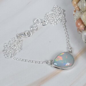 White Ethiopian Opal 925 Sterling Silver Natural Gemstone Chain Necklace, October Month Birthstone, Opal Necklace, Gift For Christmas