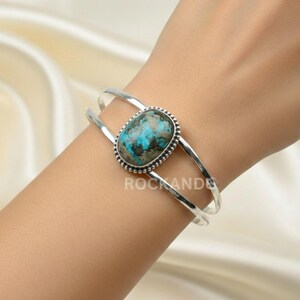 Bracelet réglable en argent sterling 925 avec pierres précieuses bleues, turquoise et cuivre