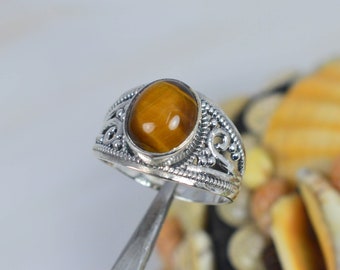 Tiger Eye 925 Sterling Silver Gemstone Ring ~ Designer Ring ~ Oval Shape ~ Handmade Jewelry ~ Tiger Eye ~ Gift For Her