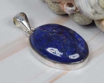 Blue Lapis Lazuli 925 Sterling Silver Gemstone Elegant Pendant, September Birthstone, Handmade Jewelry, Oval Shape, Gift For Birthday