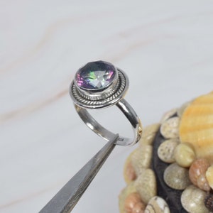 Mystic Topaz 925 Sterling Silver Gemstone Faceted Ring ~ Handmade Jewelry ~ Elegant Ring ~ Round Shape ~ Gift For Christmas