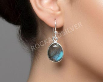 Labradorit Sterling Silber Haken Ohrringe: Handgemachter Edelstein Schmuck
