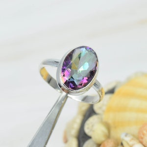 Faceted Mystic Topaz 925 Sterling Silver Gemstone Ring ~ Handmade Ring ~ November Month Birthstone ~ Oval Shape ~ Gift For Anniversary