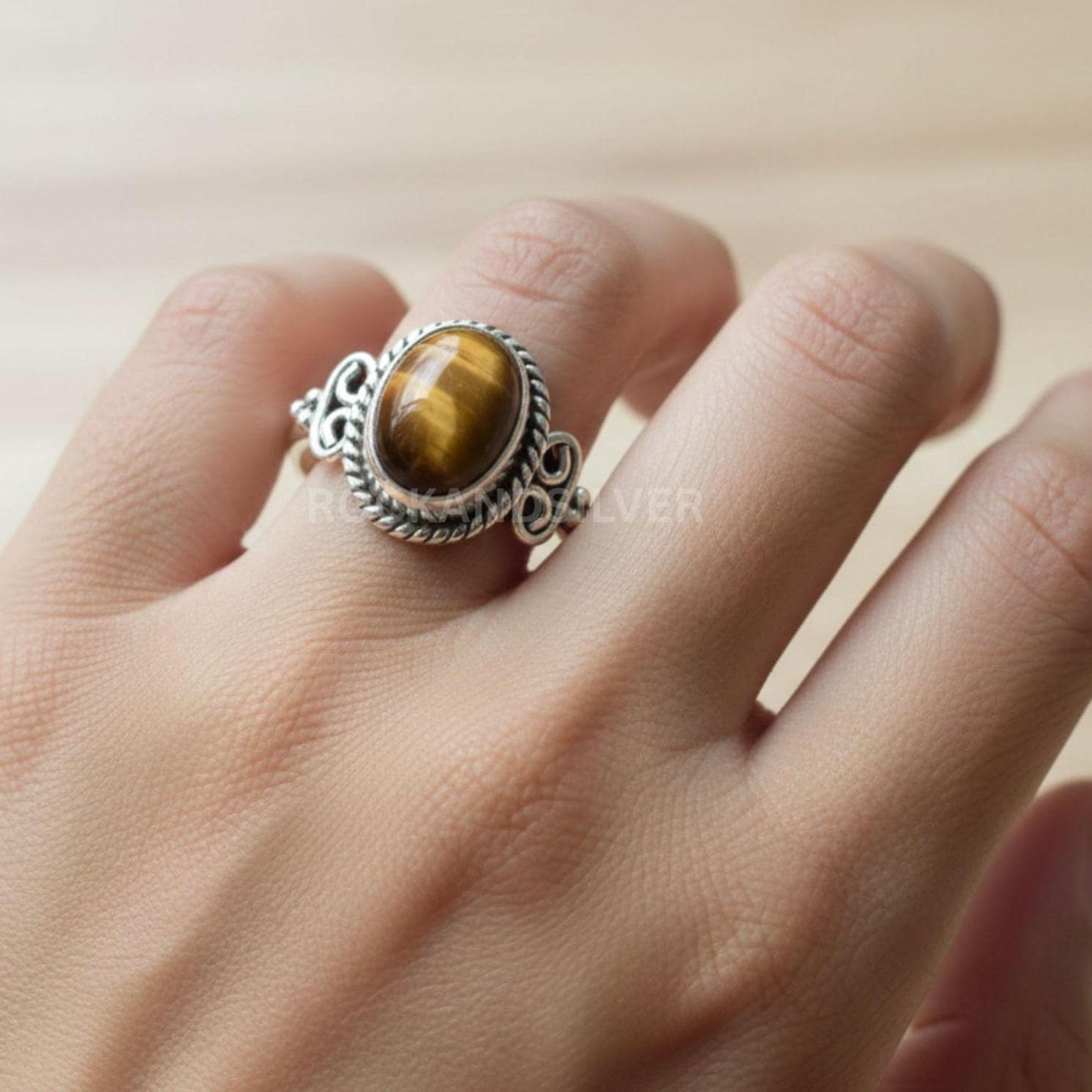 925 Sterling Silver Tiger Eye Ring: Handmade Oval Gemstone - Etsy