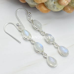 Rainbow Moonstone Sterling Silver Hook Earrings: Handmade Elegant Jewelry