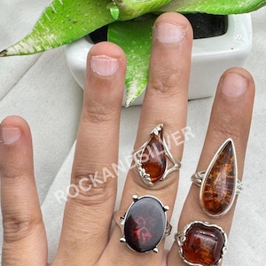 Baltic Amber Ring: 925 Sterling Silver Gemstone, Handmade Designer Jewelry