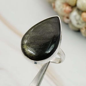 Rainbow Obsidian 925 Sterling Silver Teardrop Gemstone Ring, Statement Ring, Boho Ring Jewelry, Unisex Ring, Gift For Her ~ Size US-10/ UK-T