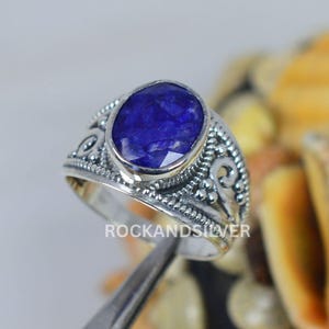 Blue Sapphire 925 Sterling Silver Gemstone Faceted Ring ~ Designer Ring ~ Oval Shape Handmade Ring ~ Christmas Gift ~ Gemstone Jewelry
