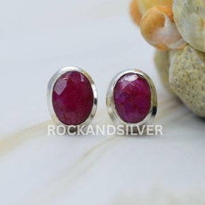 Cut Red Ruby 925 Sterling Silver Stud Earring