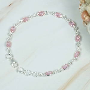 Cut Pink Topaz 925 Sterling Silver Gemstone Adjustable Bracelet, Handmade Jewelry, November Birthstone, Gift For Christmas,10 Stone Bracelet