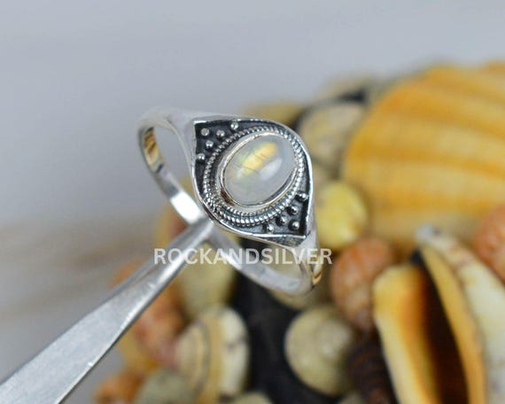 Bague Pierre De Lune Arc En Ciel, Bagues En Argent 925, Cadeau