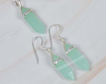 Aqua Chalcedony Pendant Earring Set: 925 Sterling Silver Gemstone Jewelry