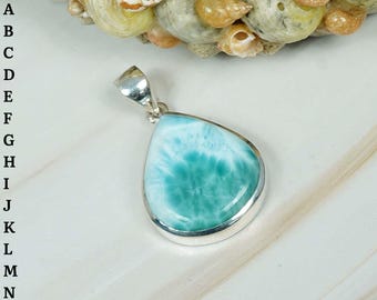 Natural Blue Larimar 925 Sterling Silver Gemstone Larimar Pendant, Handmade Jewelry, Big Pendant, March Birthstone, Gift For Valentine Day