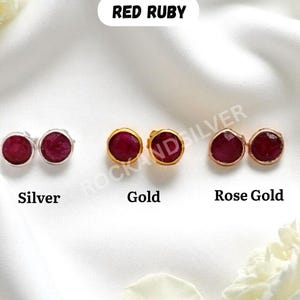 Ruby Sterling Silver Stud Earrings: Gold/Rose Vermeil, 6mm