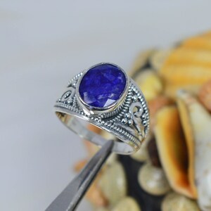 Blue Sapphire 925 Sterling Silver Gemstone Faceted Ring ~ Designer Ring ~ Oval Shape Handmade Ring ~ Christmas Gift ~ Gemstone Jewelry