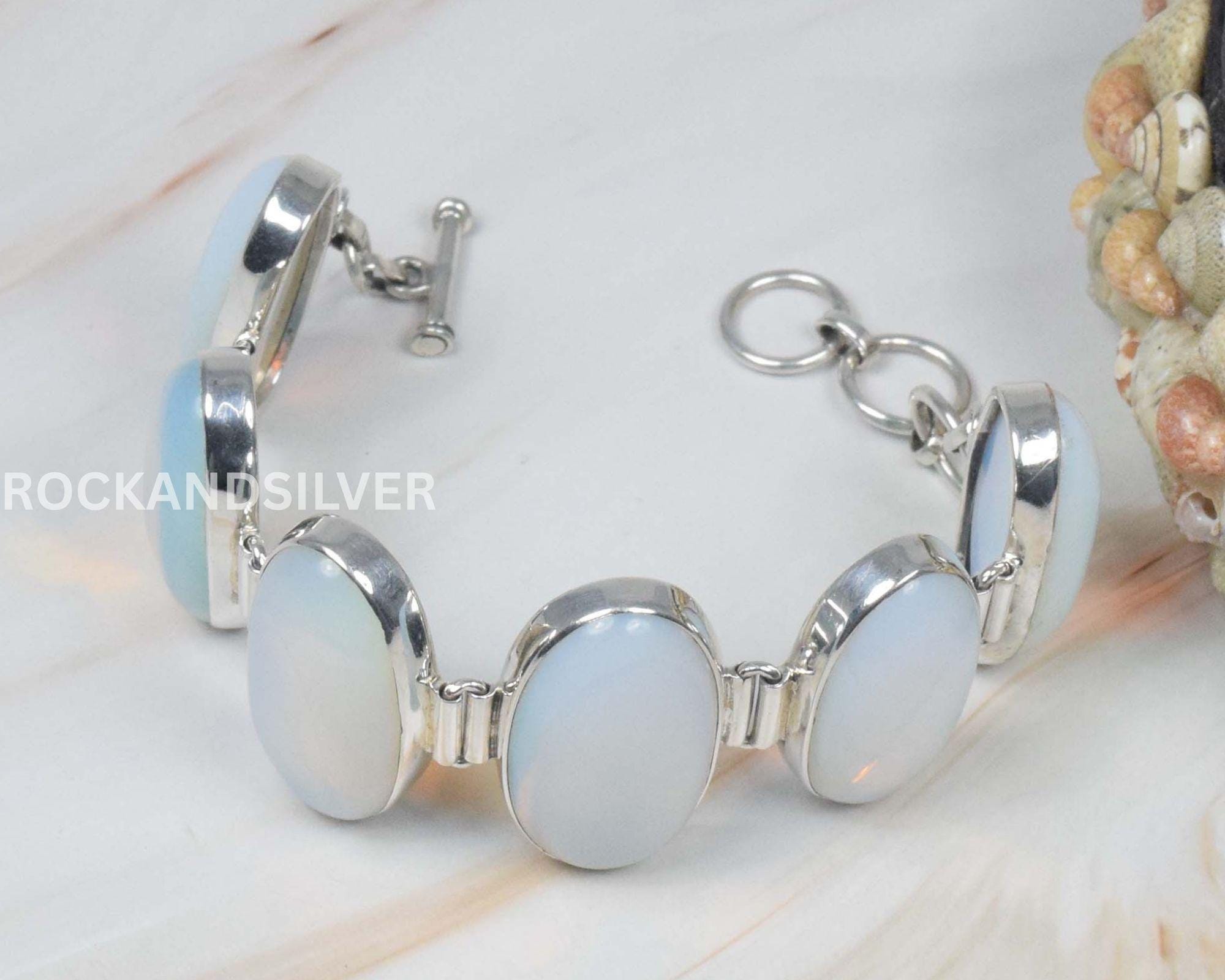 Milky Opalite 925 Sterling Silver Adjustable Bracelet ~ Oval Shape Bracelet ~ Handmade Jewelry ~ Gift For Christmas ~ 6 Stone Bracelet