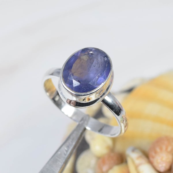 Cut Blue Iolite 925 Sterling Silver Natural Gemstone Iolite Designer Ring, September Month Birthstone, Handmade Jewelry, Gift For Birthday