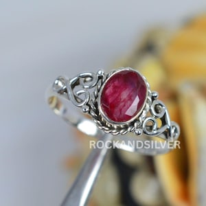 Cut Red Ruby 925 Sterling Silver Gemstone Ring ~ January Birthstone ~ Oval Shape ~ Handmade Jewelry ~ Designer Ring ~ Gift For Anniversary