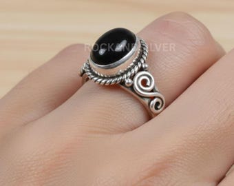 Black Onyx Oval Ring - 925 Sterling Silver Promise Ring