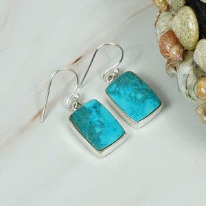Natürliche Dornröschen Türkis 925 Sterling Silber Edelstein Haken Ohrring, Rechteck Form Ohrring, handgemachter Schmuck, Geschenk für Weihnachten