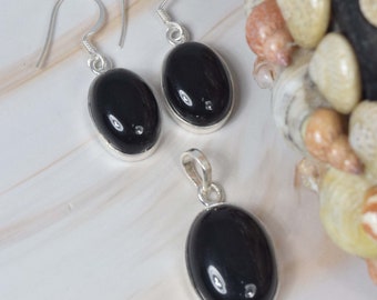 Black Onyx 925 Sterling Silver Gemstone Disponible colgante pendiente conjunto joyería, piedra de nacimiento de diciembre, joyería hecha a mano, regalo para Navidad