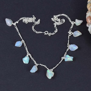 Rough Ethiopian Opal 925 Sterling Silver Gemstone Chain Necklace ~ October Birthstone ~ Natural Stone ~ Handmade Jewelry ~ Gift For Birthday