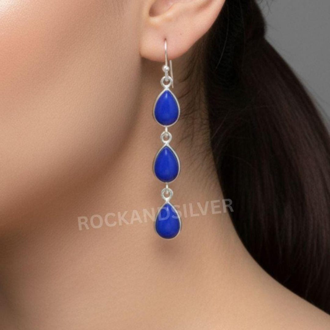 Orecchini Pendenti Rettangolari In Argento 925 Con Lapislazzuli Naturale – Gioielli Fatti A Mano, Regalo Elegante
