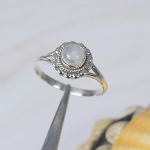 Rainbow Moonstone 925 Sterling Silver Gemstone Ring Jewelry ~ June Birthstone ~ Round Shape ~ Designer Ring ~ Gift For Her