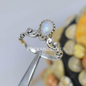 Rainbow Moonstone Pear Ring: 925 Sterling Silver Handmade Jewelry