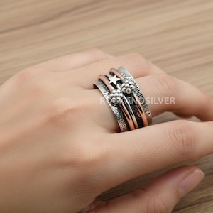 Two-Tone Sterling Silver Copper Meditation Ring: 925 Unisex Band