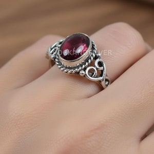 Red Garnet Sterling Silver Ring: Handmade Oval Gemstone Jewelry