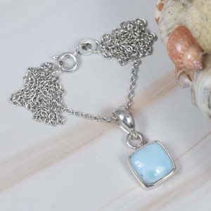 Natural Blue Larimar 925 Sterling Silver Chain Pendant W/ or W/o Chain, Square Shape, Handmade Jewelry, Gift For Birthday