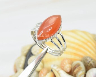 Red Carnelian Marquise Ring: Handmade 925 Sterling Silver Gemstone