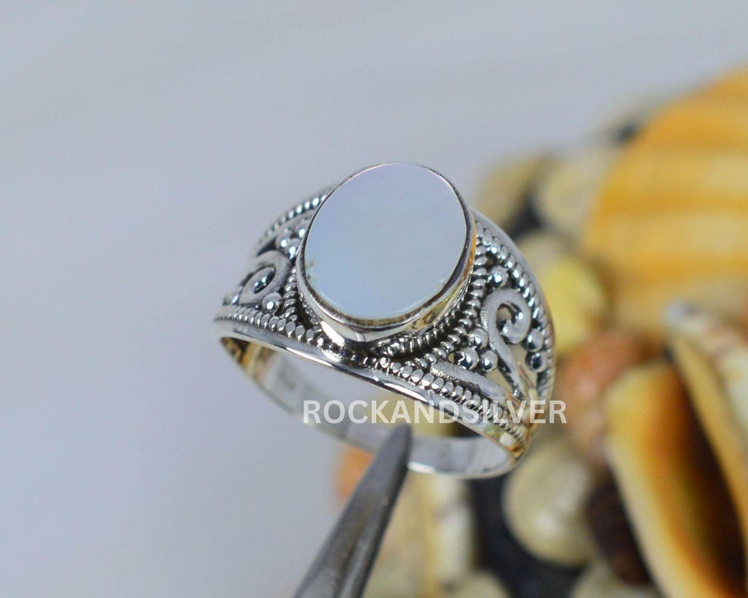 Mother of Pearl Sterling Silver Ring: Handmade 925 Gemstone - Etsy