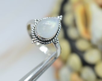 Rainbow Moonstone 925 Sterling Silver Gemstone Ring ~ Natural Stone ~ Handmade Jewelry ~ June Birthstone ~ Pear Shape ~ Gift For Her