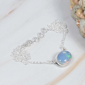 White Ethiopian Opal 925 Sterling Silver Natural Gemstone Chain Necklace, October Month Birthstone, Opal Necklace, Gift For Christmas