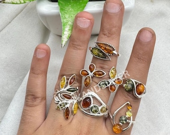 Baltic Amber Sterling Silver Ring: Handmade Gemstone Jewelry