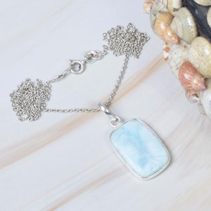 Natural Blue Larimar 925 Sterling Silver Gemstone Chain Pendant W/ or W/o Chain ~ February Birthstone ~ Handmade Jewelry ~ Gift For Her