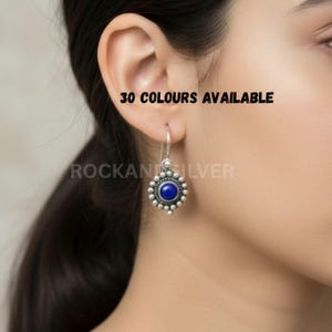 Sterling Silver Gemstone Hook Earrings: Amethyst, Rose Quartz, Garnet