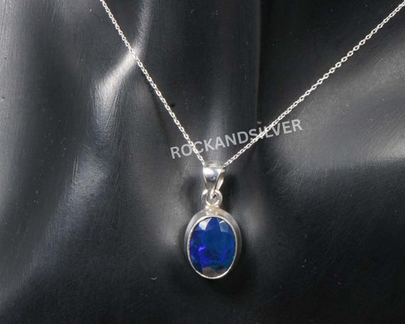 Pendentif Opale D'Éthiopie En Argent Sterling - Forme Losange Bleutée - Poids 10,4 G - Occasion