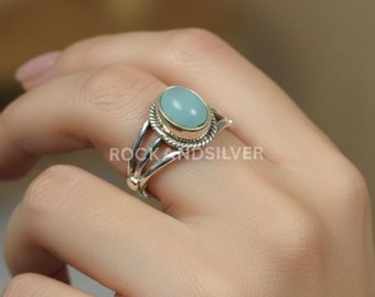 アクアカルセドニー スターリングシルバーリング：手作りのオーバル