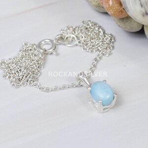 Natural Blue Larimar 925 Sterling Silver Oval Shape Chain Pendant W/ or W/o Chain ~ Prong Setting Pendant ~Blue Pendant ~ Gift For Christmas