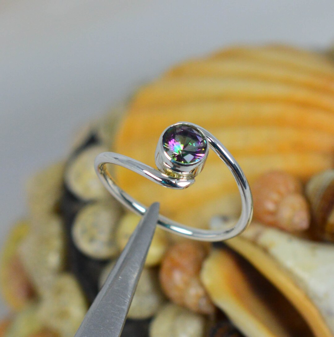 Natural Blue Star Sapphire & Mystic Topaz Sterling Silver 925 Ring - Oval Solitaire