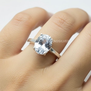 Bague topaze blanche : bague ovale faite main en argent sterling
