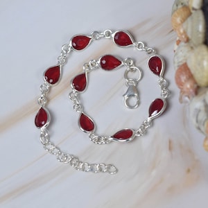 Handmade Ruby Quartz Sterling Silver Bracelet: Adjustable Gemstone Jewelry