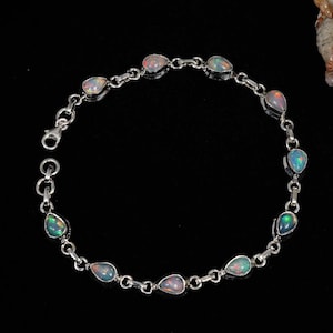 Welo Äthiopischer Opal 925 Sterlingsilber Natürlicher Edelstein Einstellbares Armband, Oktober Geburtsstein, Feueropal Armband, Geschenk zum Jahrestag