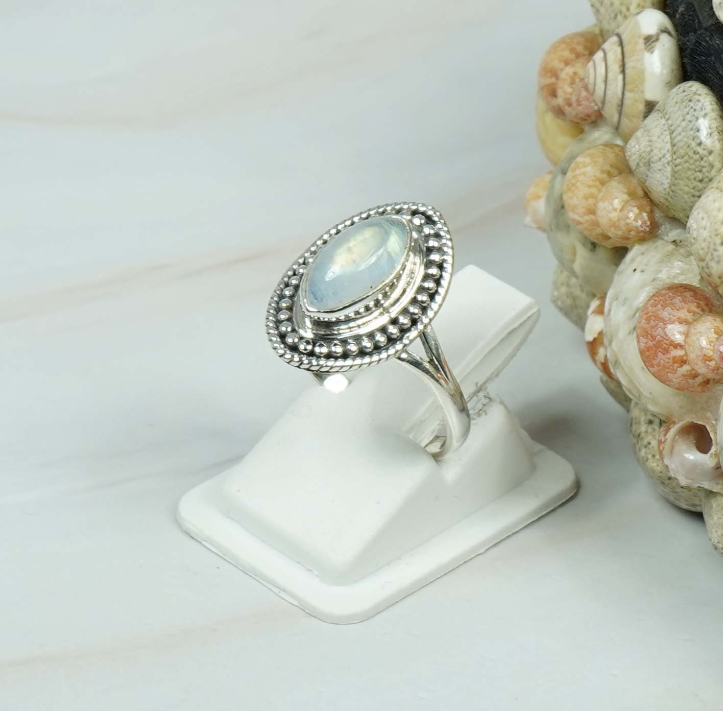 Anillo De Piedra Lunar Arco Iris 925 Plata De Ley, image size:1416x1392