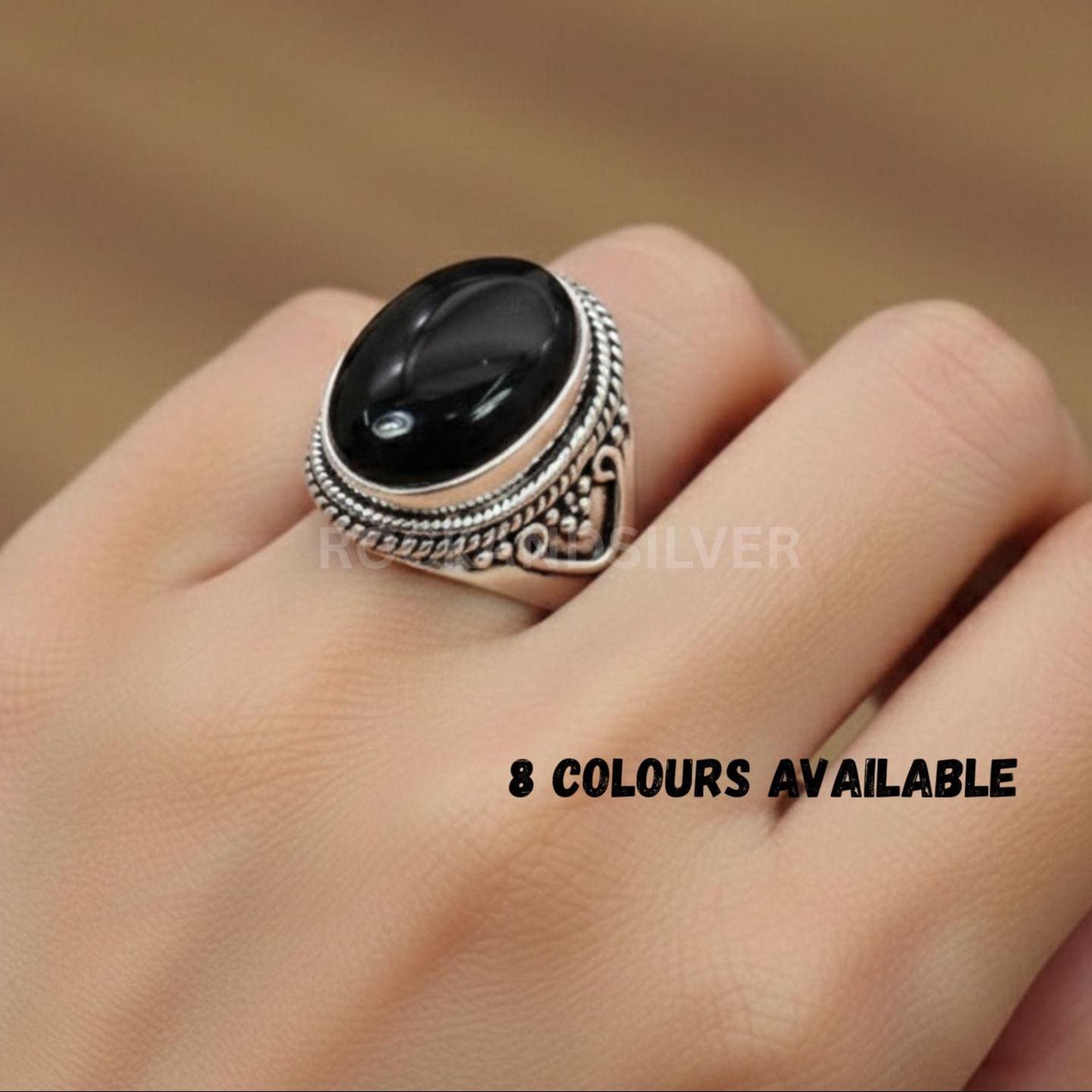 Sterling Silver Gemstone Ring: Black Onyx, Amethyst, Tiger Eye - Etsy