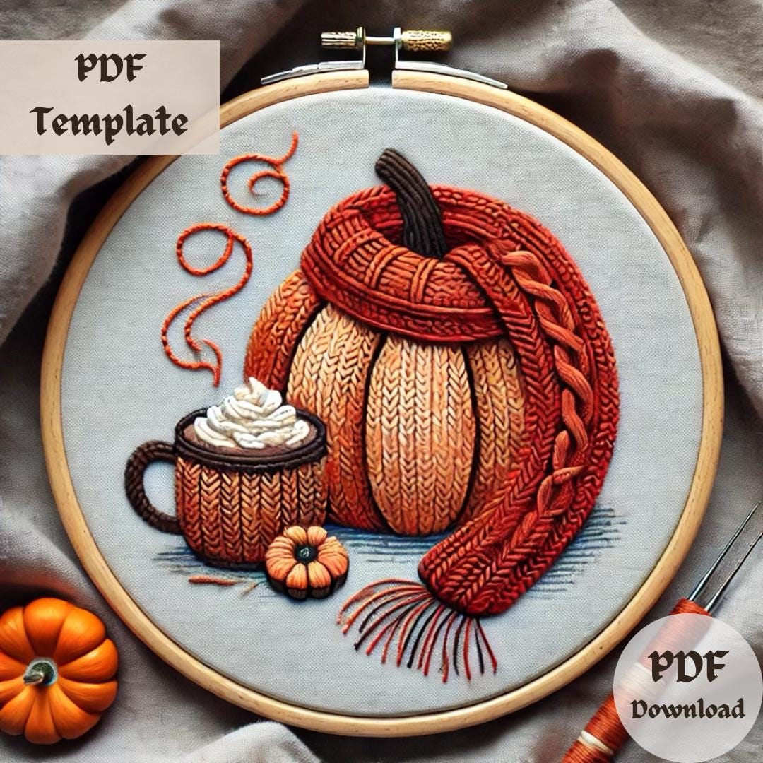 Autumn Pumpkin Embroidery Pattern, Fall Stitching Design PDF, Cozy ...