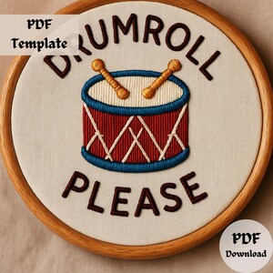 Patrón de bordado "Redoble de tambor", bordado a mano de tambor, diseño de costura musical, PDF de aro de percusión DIY, plantilla de bordado de banda